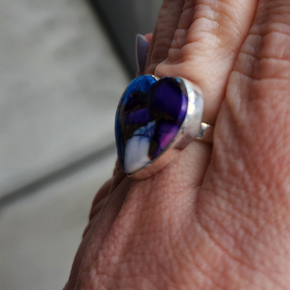 Handmade Sterling Silver 925 Purple Mojave Heart Statement Ring Size 7 - Picture 3 of 9